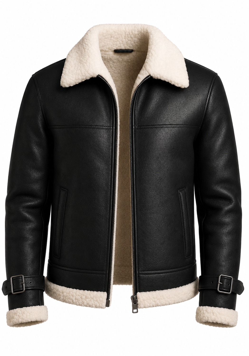 Midnight Crest Pilot Shearling Real Leather Aviator Jacket