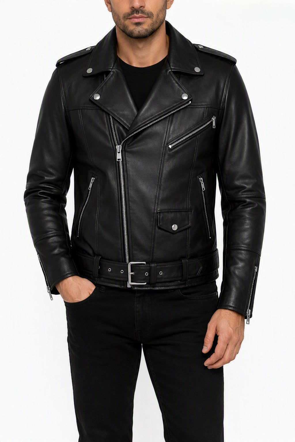Real Leather Asymmetric Fashion Jacket