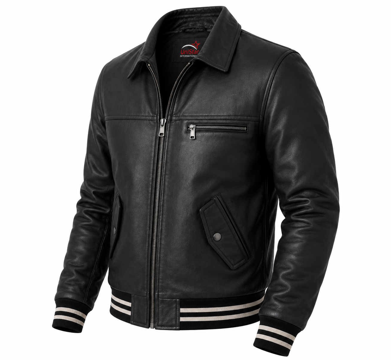 Men’s Black Real Leather Varsity Bomber Jacket