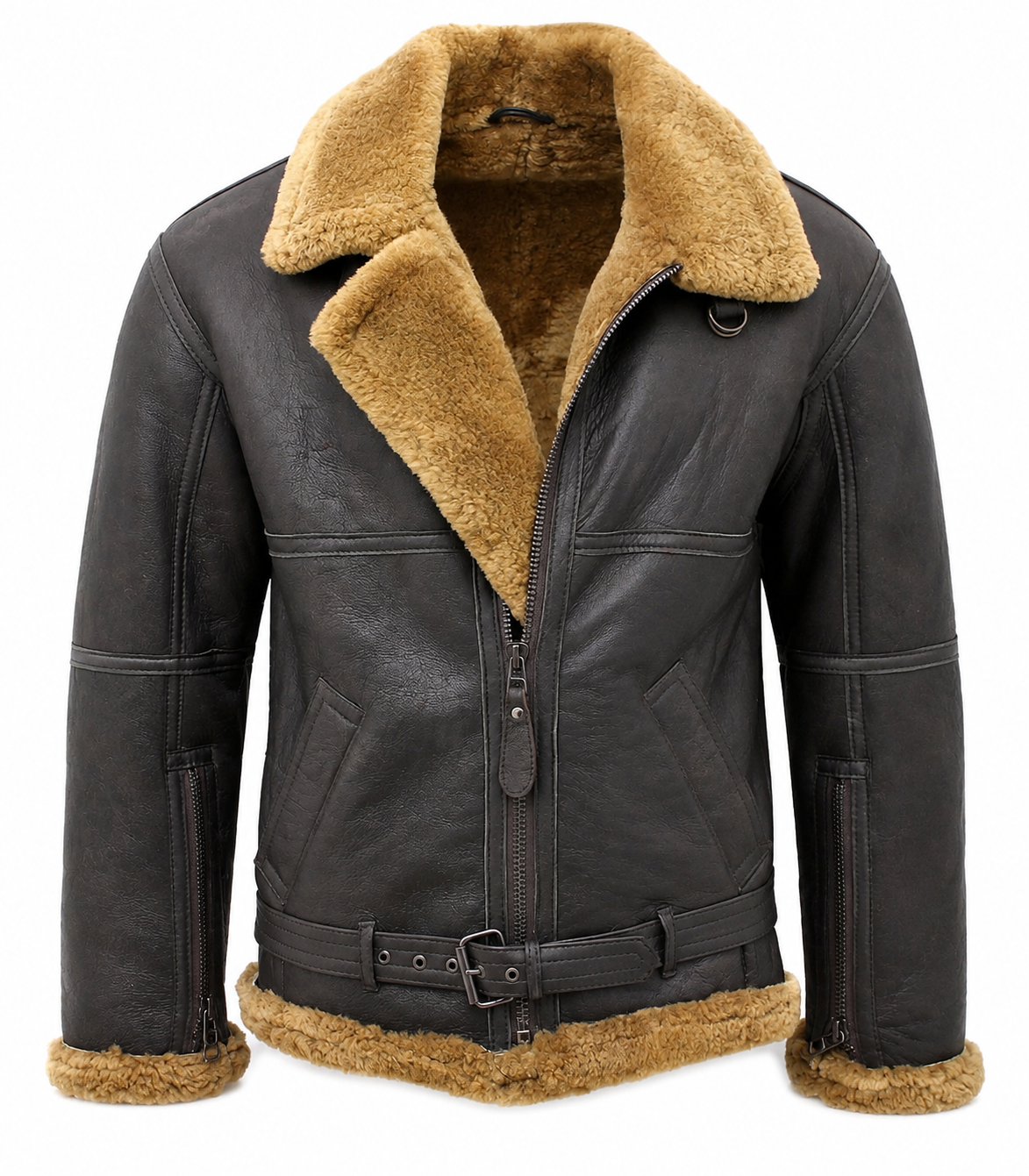 Classic Pilot Aviator Brown Shearling Real Leather Bomber Jacket