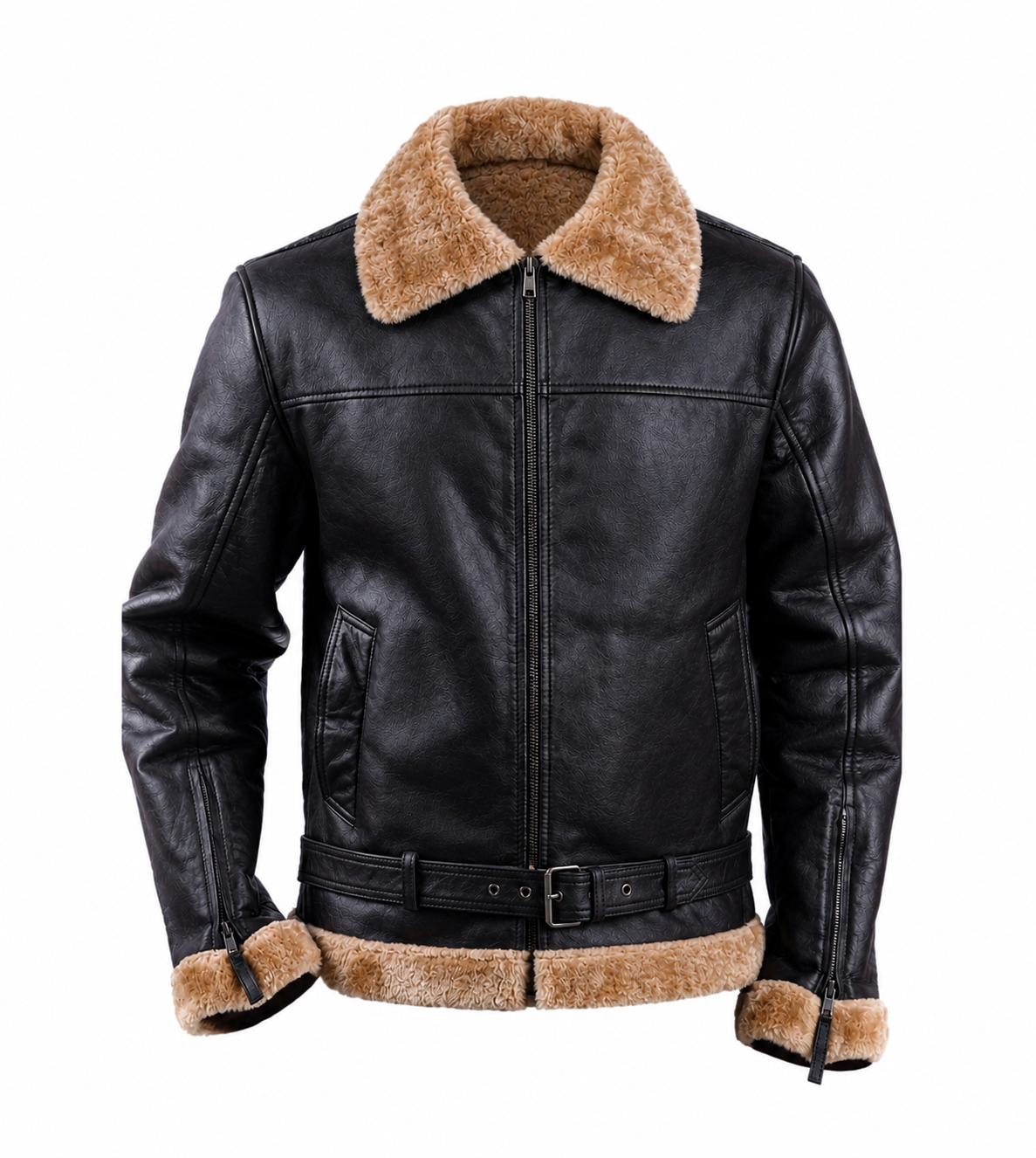Men’s Black Real Leather Shearling Bomber Pilot Aviator Jacket