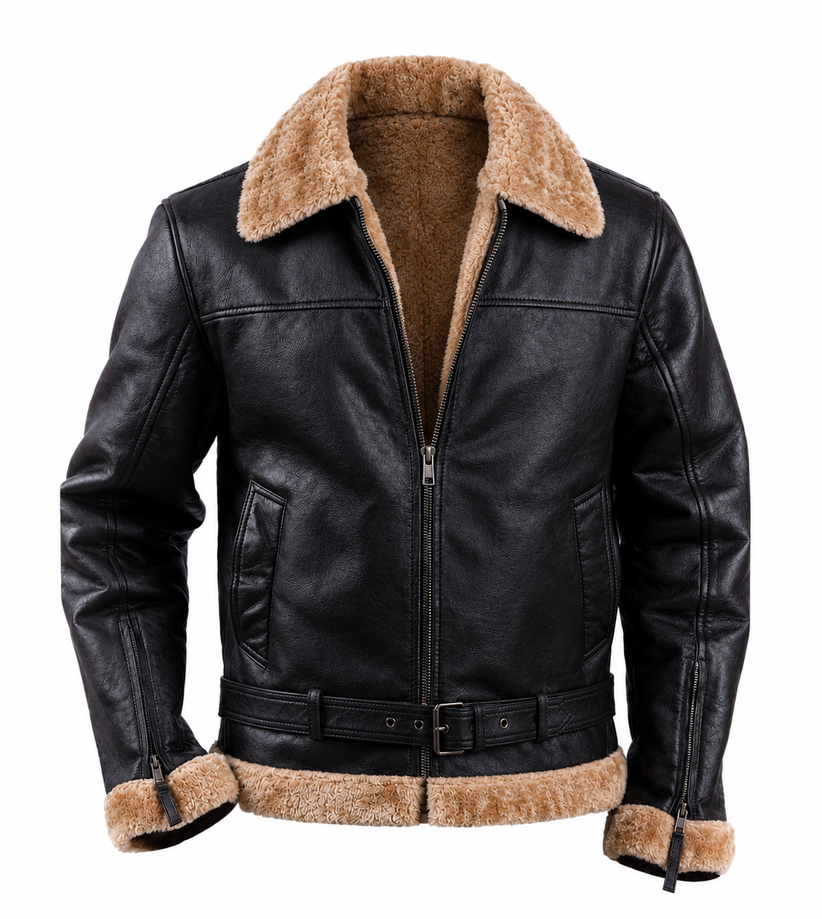 Men’s Black Real Leather Shearling Bomber Pilot Aviator Jacket