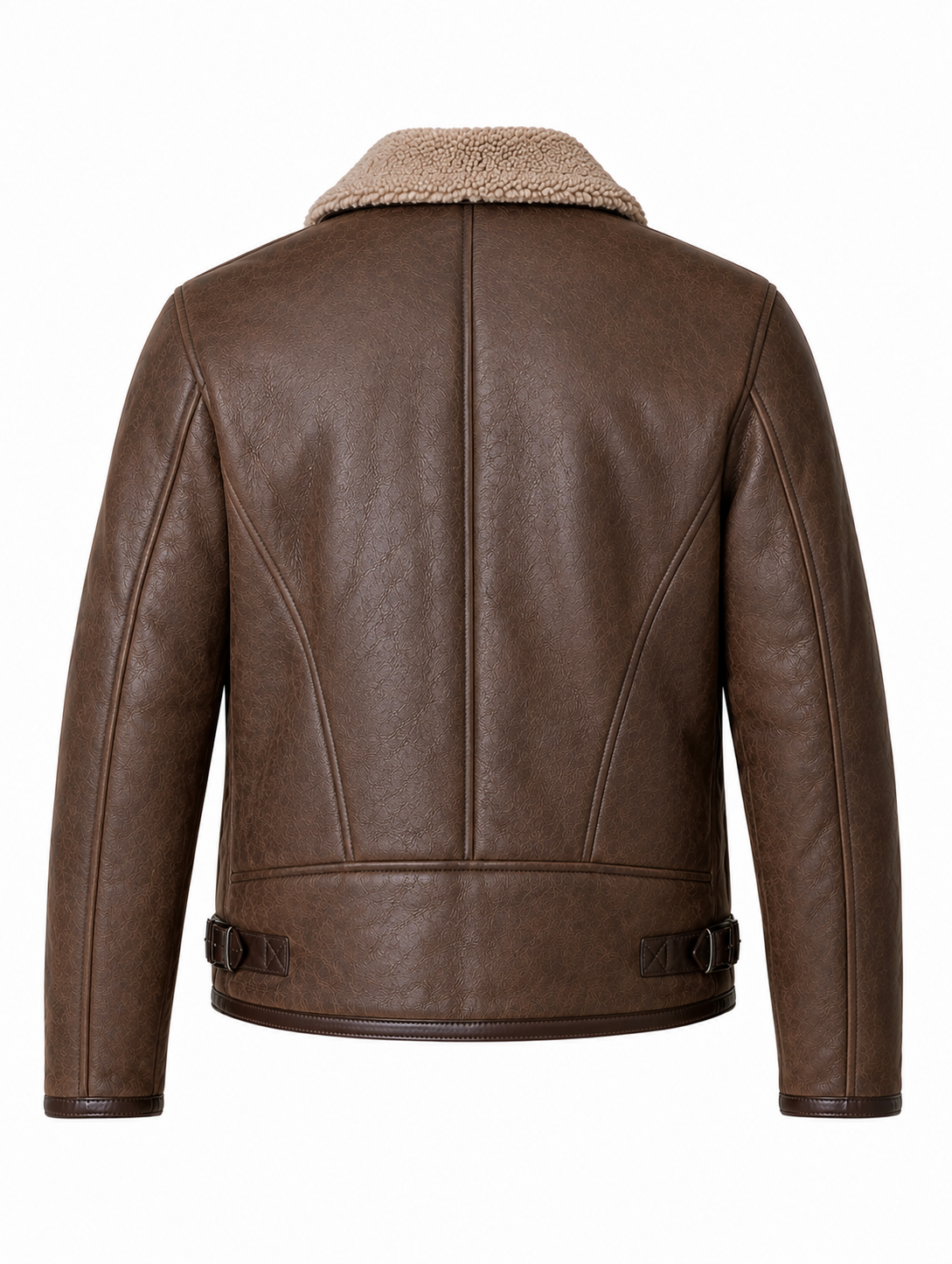 Men’s Premium Brown Faux Shearling Real Leather Flight Bomber Jacket