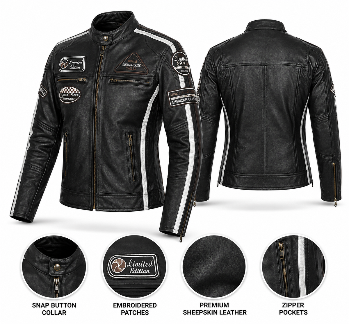 Women American classic Biker style Real leather jacket