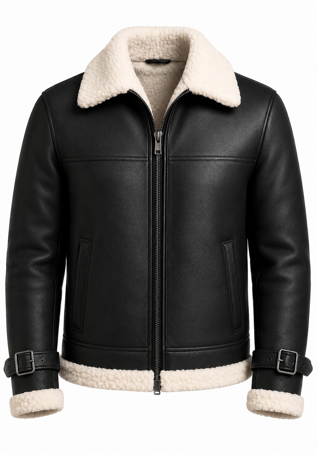 Midnight Crest Pilot Shearling Real Leather Aviator Jacket