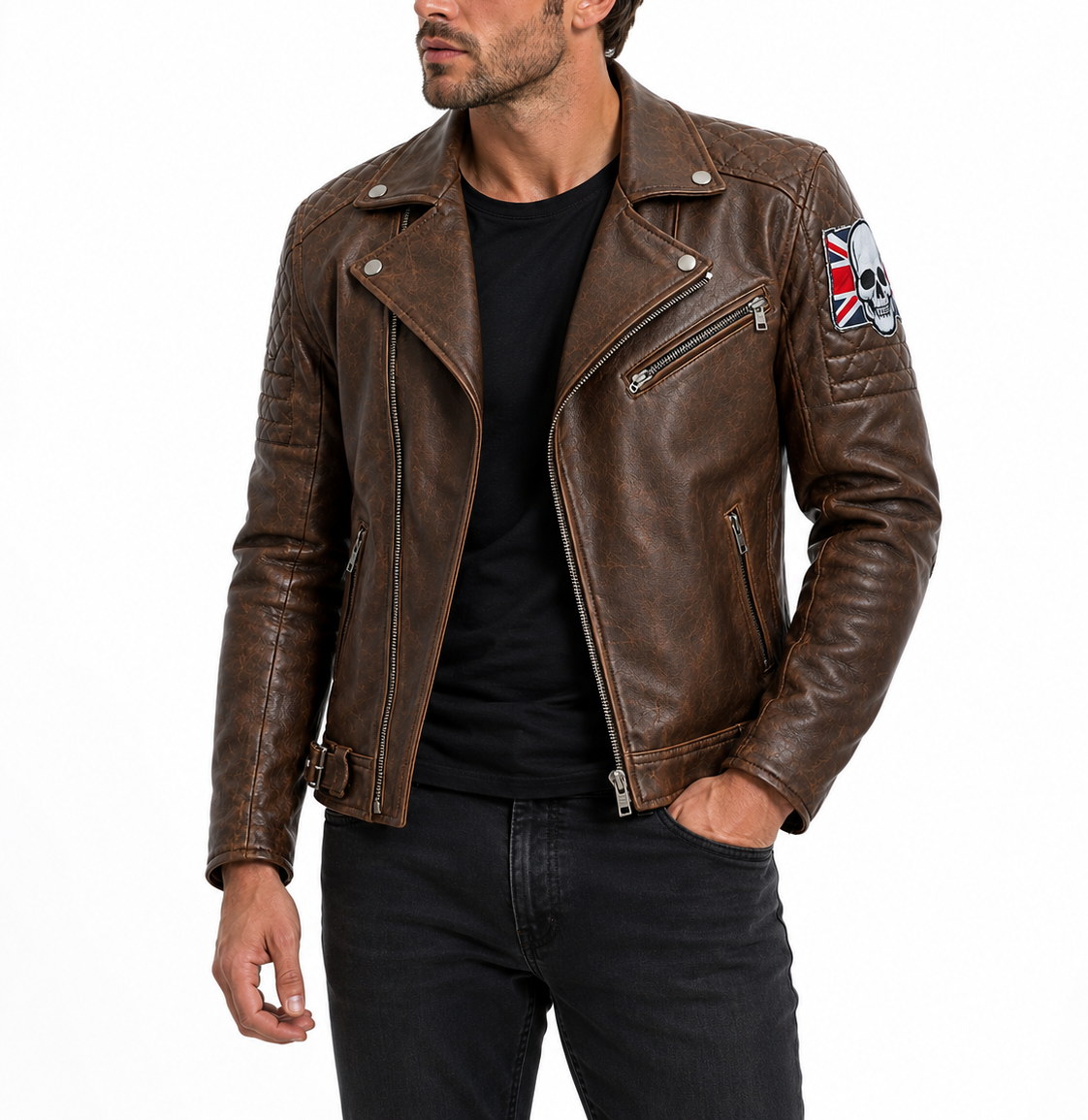 MEN'S PERFECTO BROWN REAL LEATHER JACKET