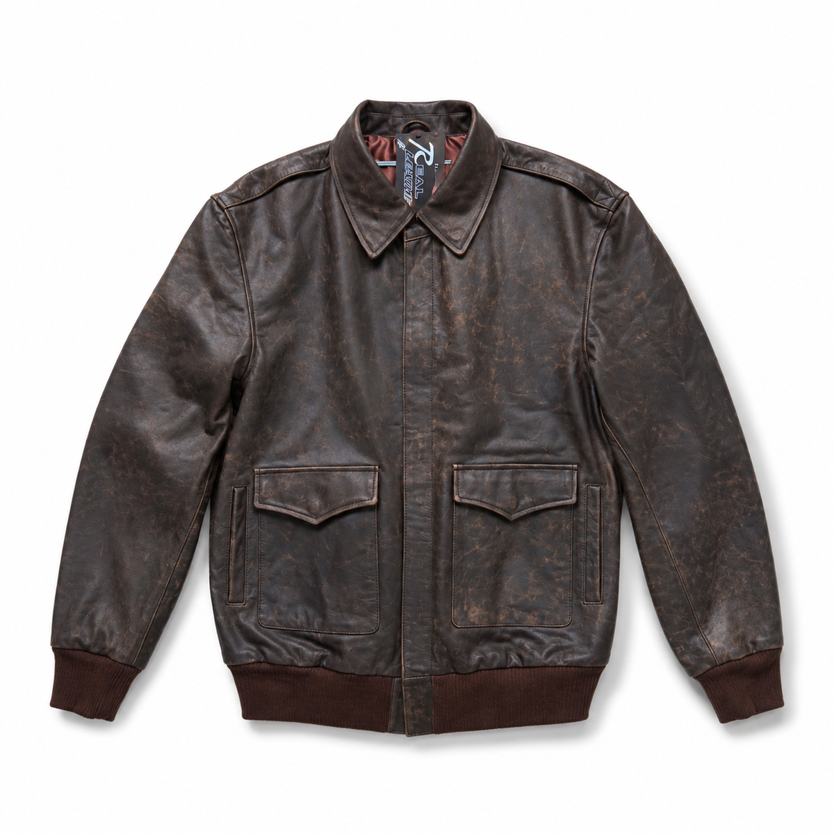 Vintage Copilot Distressed Real Cowhide Leather Bomber Jacket