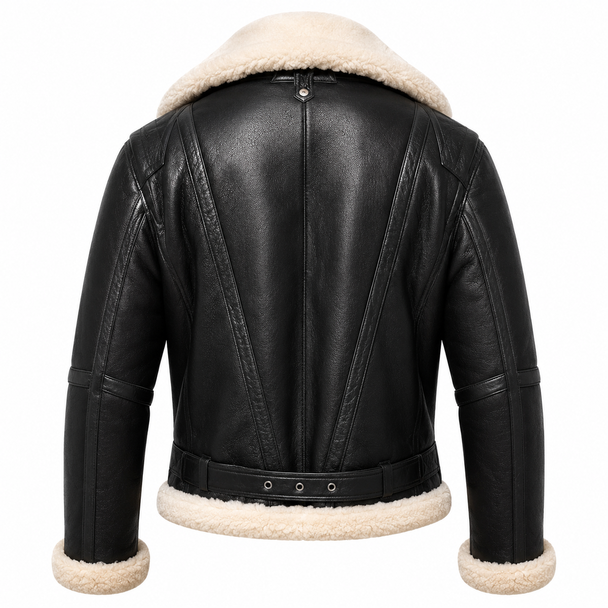 Veste Aviateur Homme en Cuir Véritable RAF Pilote Volante Fourrure Noire