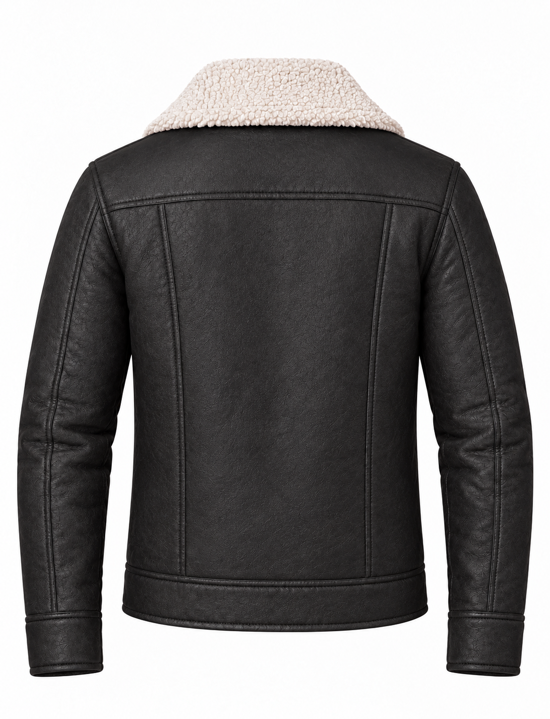 Men’s Faux Shearling Real Black Sheepskin Bomber Leather  Aviator Jacket