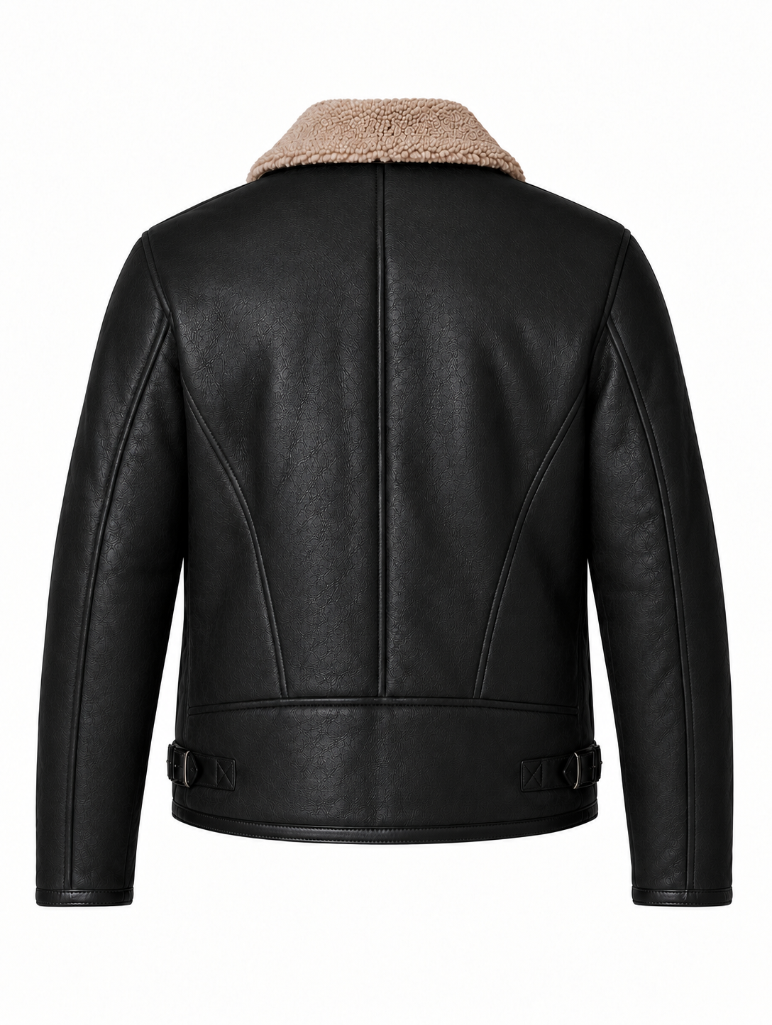 Men’s Premium Black Faux Shearling Real Leather Flight Bomber Jacket