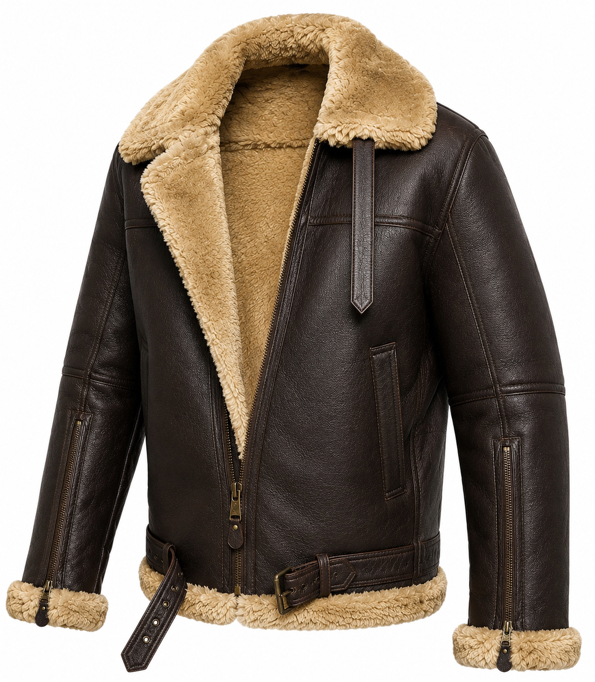 Men’s Classic Brown Shearling Aviator Leather Jacket