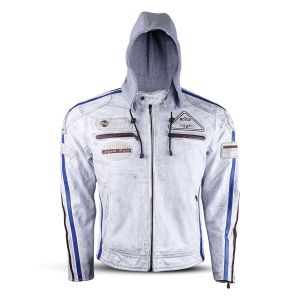 Amercian Classic Men Leather biker style  leather jacket White