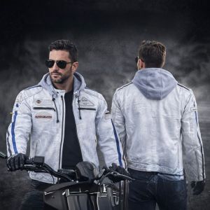Amercian Classic Men Leather biker style  leather jacket White