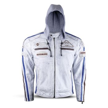 Amercian Classic Men Leather biker style  leather jacket White