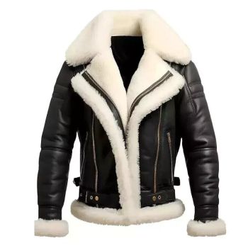 Men's Real Leather RAF Aviator B3 Pilot Flying  Fur Black Jacket