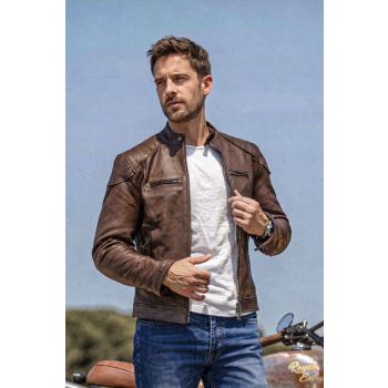 Road Star Brown Real Leather  Jacket