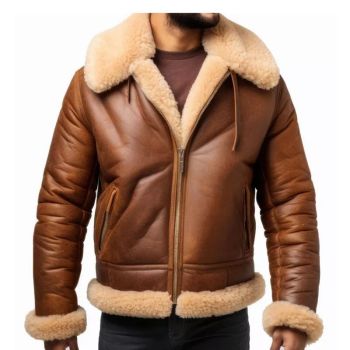 Men's RAF B3 Aviator Bomber Jacket Real Sheepskin Leather Jacket