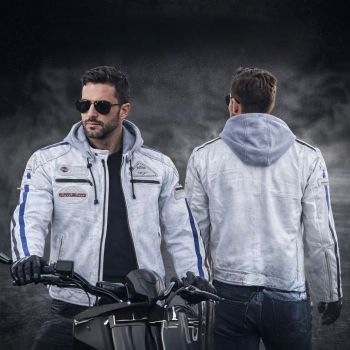 Amercian Classic Men Leather biker style  leather jacket White