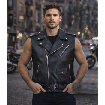Perfecto biker Leather vest coat Casual Fashion Black vest coat for Men (Promotional Price)